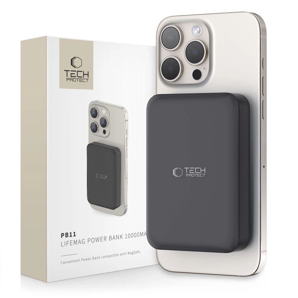 Tech-Protect LifeMag PB11 Powerbank MagSafe funkcióval 10000mAh 15W USB-C port - fekete + USB-C kábel-0