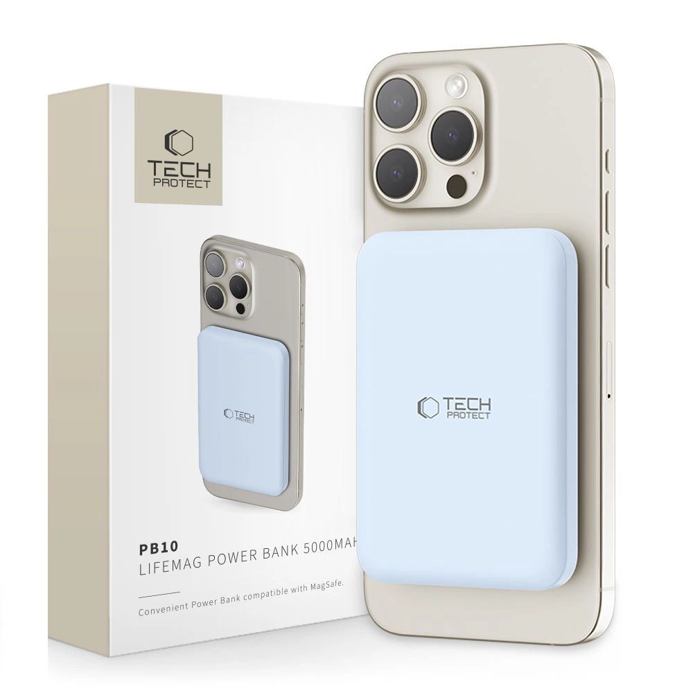 Tech-Protect LifeMag PB10 Powerbank MagSafe funkcióval 5000mAh 15W USB-C port - kék + USB-C kábel-0