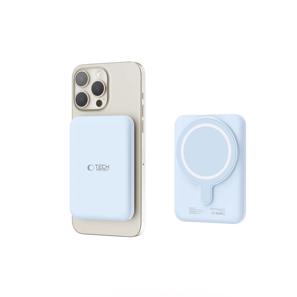 Tech-Protect LifeMag PB10 Powerbank MagSafe funkcióval 5000mAh 15W USB-C port - kék + USB-C kábel-3
