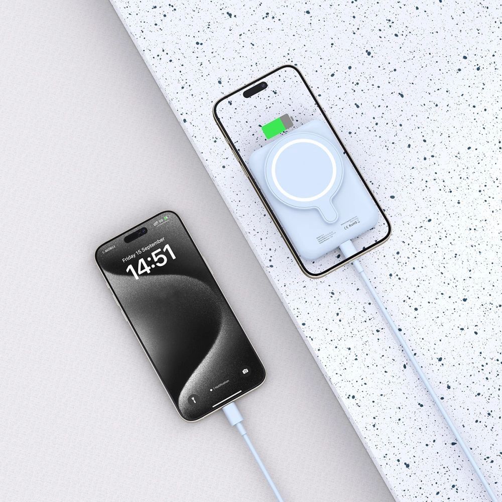 Tech-Protect LifeMag PB10 Powerbank MagSafe funkcióval 5000mAh 15W USB-C port - kék + USB-C kábel-4