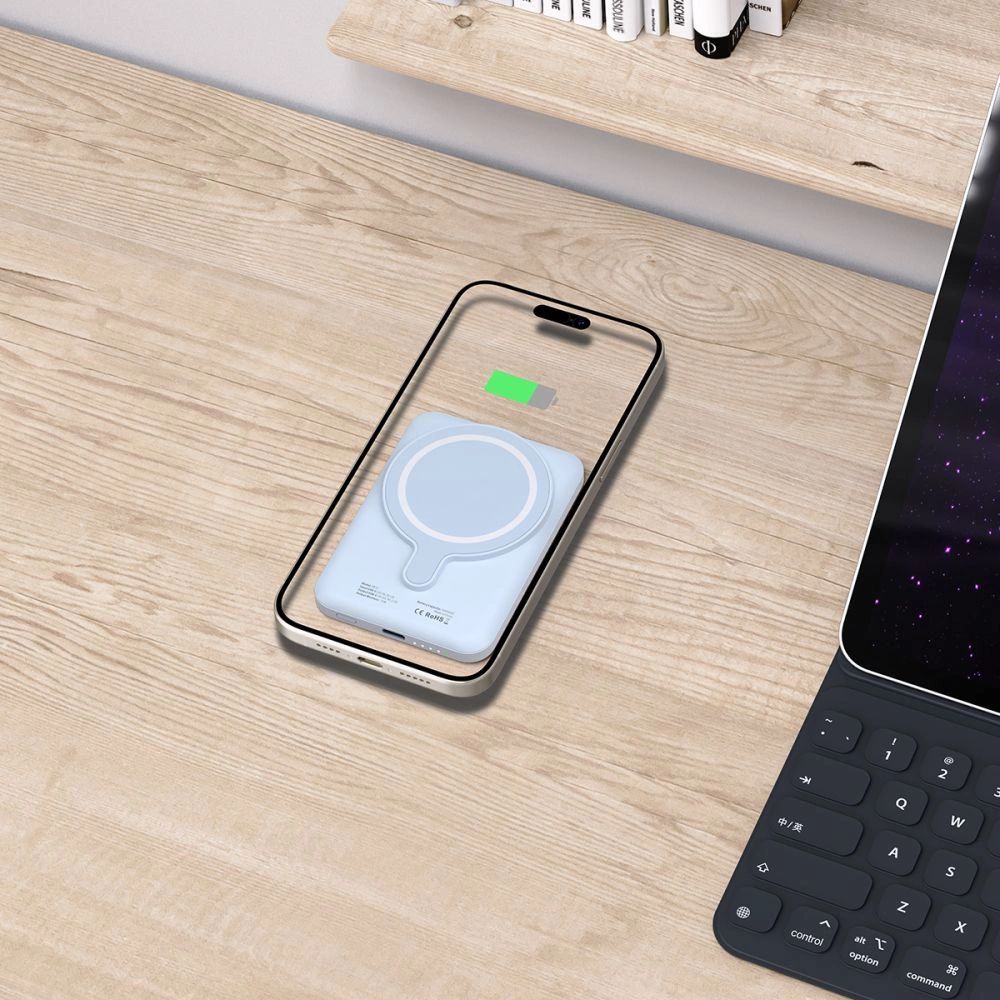 Tech-Protect LifeMag PB10 Powerbank MagSafe funkcióval 5000mAh 15W USB-C port - kék + USB-C kábel-5