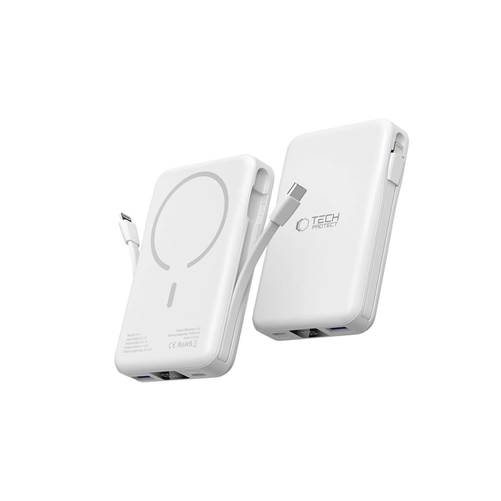Tech-Protect LifeMag PB31 Powerbank MagSafe kompatibilis 10000mAh 15W USB-C / USB-A / beépített USB-C / Lightning kábelekkel - fehér-7