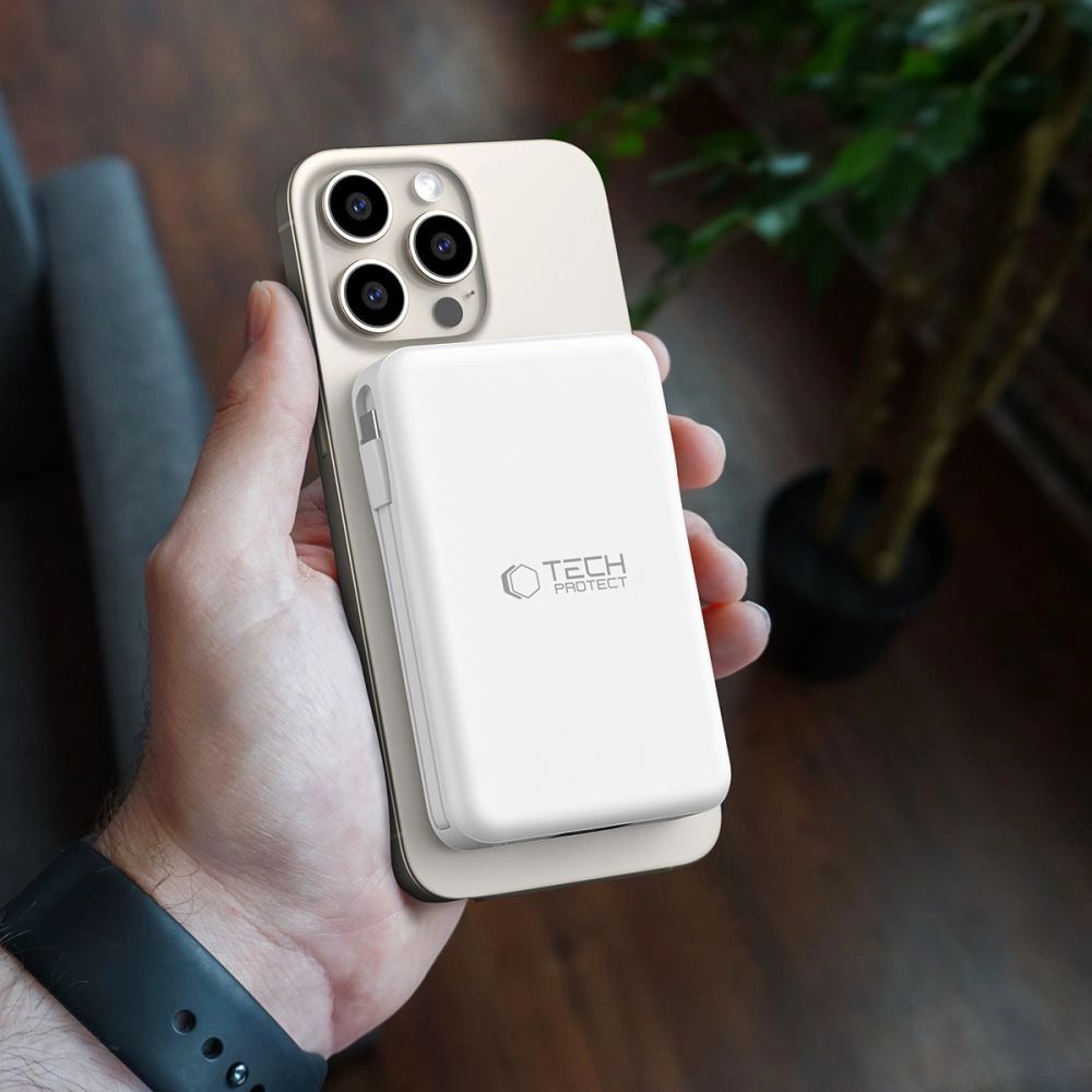 Tech-Protect LifeMag PB31 Powerbank MagSafe kompatibilis 10000mAh 15W USB-C / USB-A / beépített USB-C / Lightning kábelekkel - fehér-2