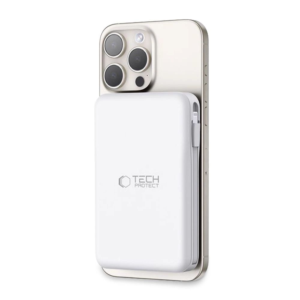 Tech-Protect LifeMag PB31 Powerbank MagSafe kompatibilis 10000mAh 15W USB-C / USB-A / beépített USB-C / Lightning kábelekkel - fehér-1