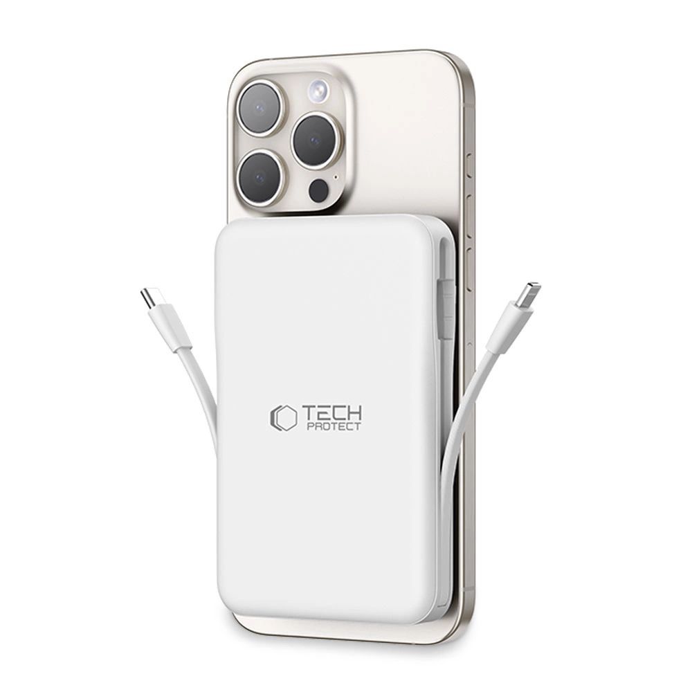 Tech-Protect LifeMag PB31 Powerbank MagSafe kompatibilis 10000mAh 15W USB-C / USB-A / beépített USB-C / Lightning kábelekkel - fehér-9