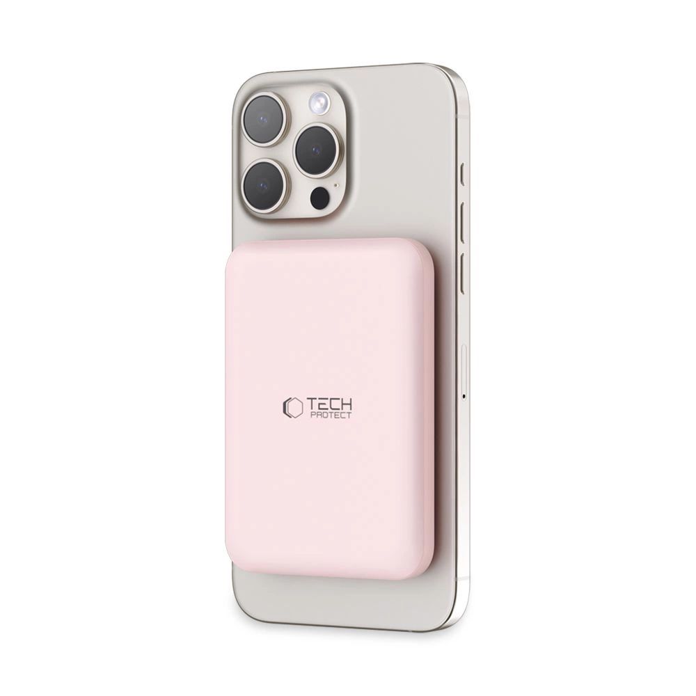 Tech-Protect LifeMag PB10 Powerbank MagSafe 5000mAh 15W USB-C port - rózsaszín + USB-C kábel-1