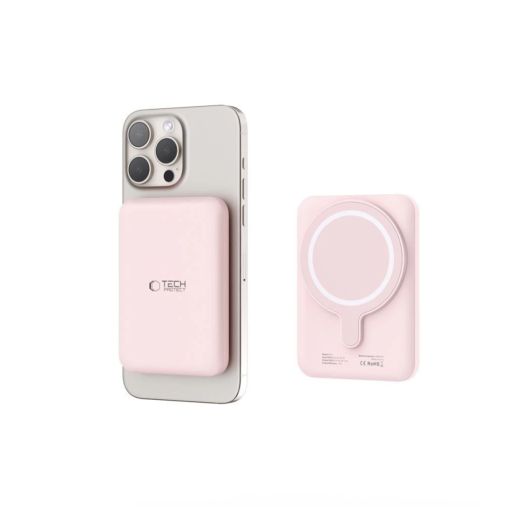 Tech-Protect LifeMag PB10 Powerbank MagSafe 5000mAh 15W USB-C port - rózsaszín + USB-C kábel-4