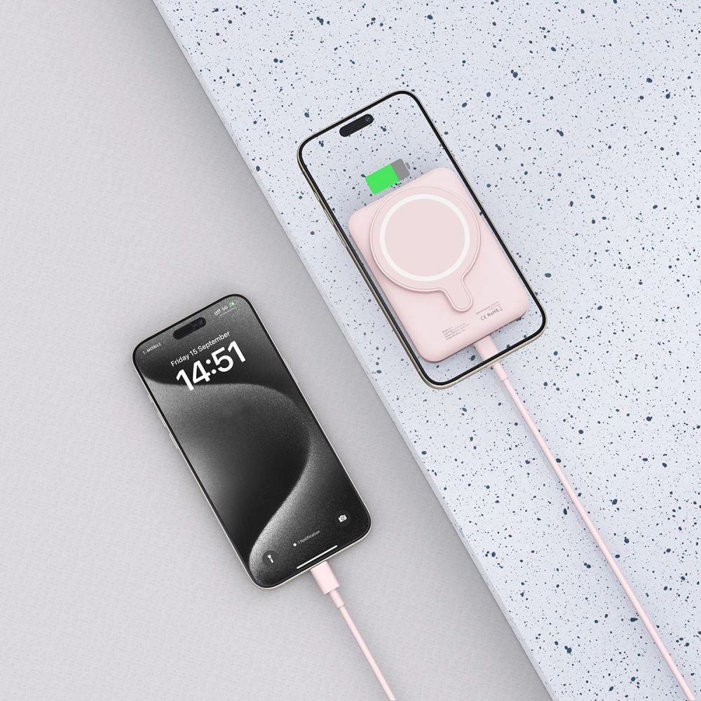 Tech-Protect LifeMag PB10 Powerbank MagSafe 5000mAh 15W USB-C port - rózsaszín + USB-C kábel-5