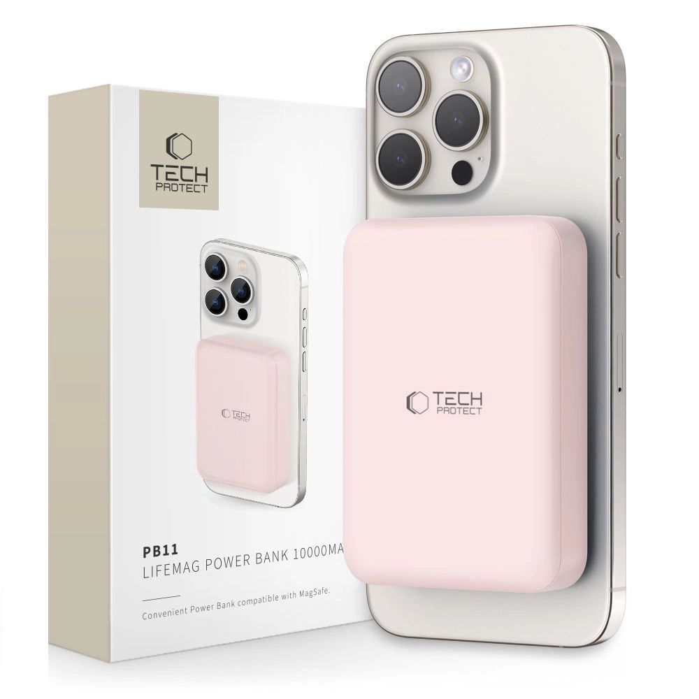 Tech-Protect LifeMag PB11 Powerbank with MagSafe 10000mAh 15W USB-C port - pink + USB-C kábel-0