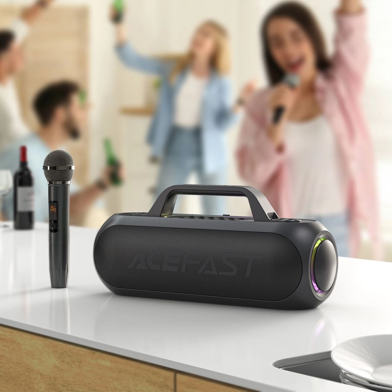 Acefast K1 vezeték nélküli karaoke hangszóró 2 mikrofonnal - fekete-4