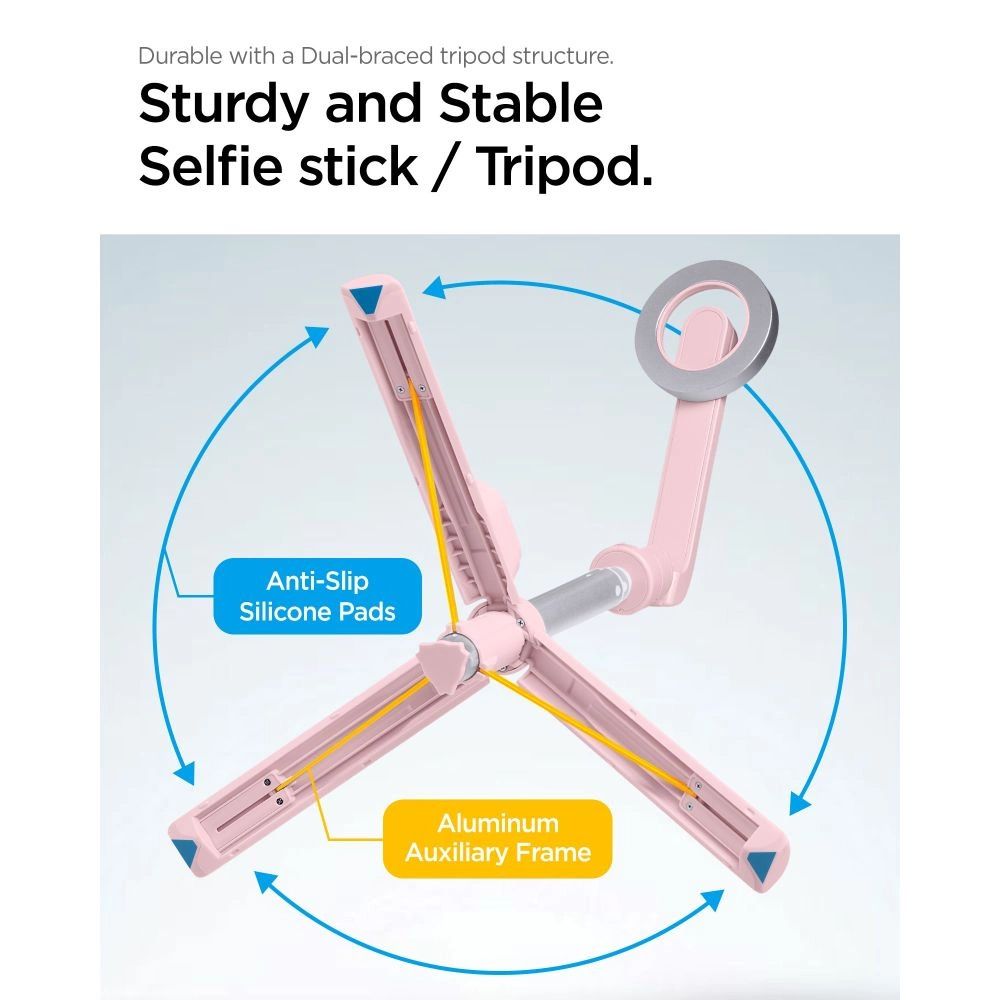 Spigen S570W Bluetooth-os selfie bot és MagSafe tripod - rózsaszín-11
