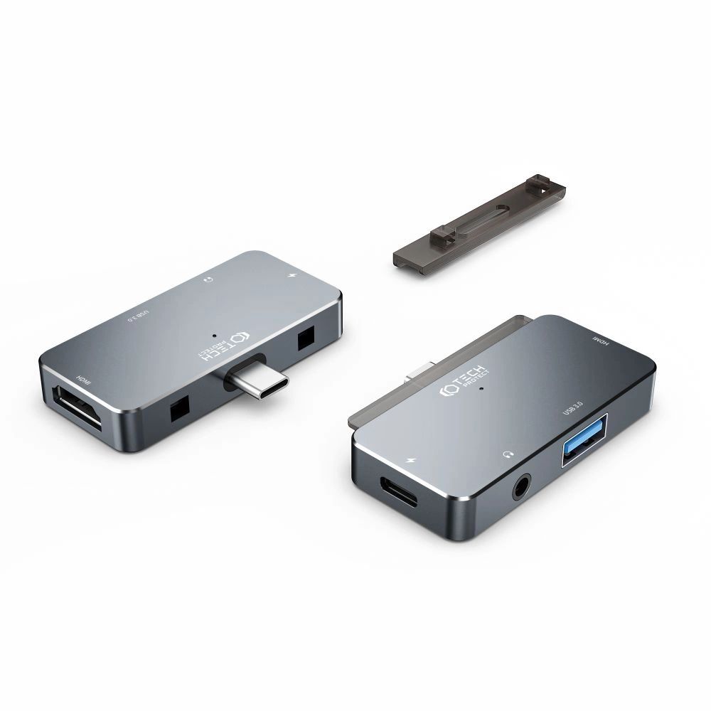 HUB Tech-Protect V6 4in1 USB-C - USB-A 3.0 / USB-C PD100W / HDMI / mini jack 3.5mm - szürke-2