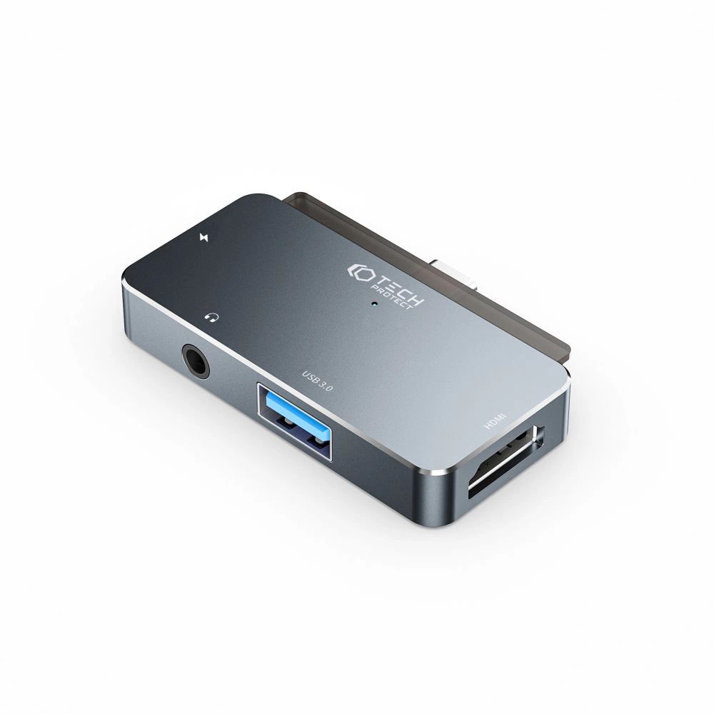 HUB Tech-Protect V6 4in1 USB-C - USB-A 3.0 / USB-C PD100W / HDMI / mini jack 3.5mm - szürke-4