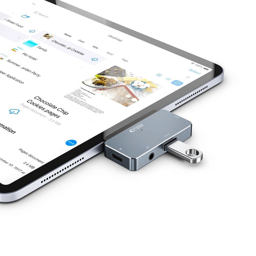 HUB Tech-Protect V6 4in1 USB-C - USB-A 3.0 / USB-C PD100W / HDMI / mini jack 3.5mm - szürke-6