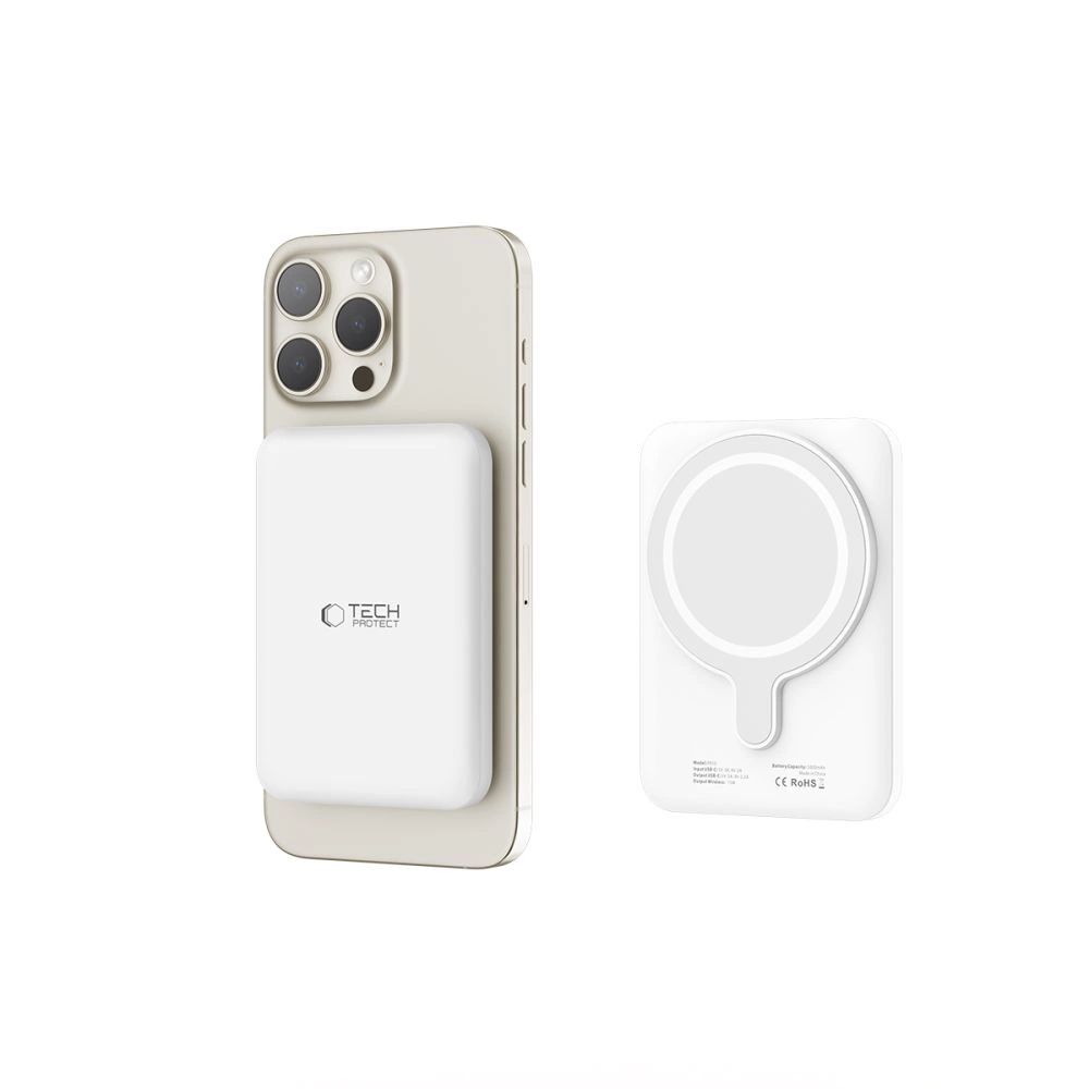 Tech-Protect LifeMag PB10 Powerbank MagSafe-val 5000mAh 15W USB-C port - fehér + USB-C kábel-3