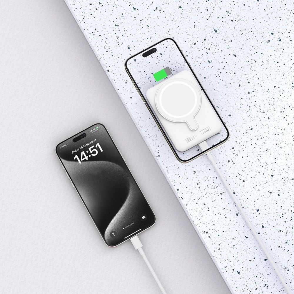 Tech-Protect LifeMag PB10 Powerbank MagSafe-val 5000mAh 15W USB-C port - fehér + USB-C kábel-4