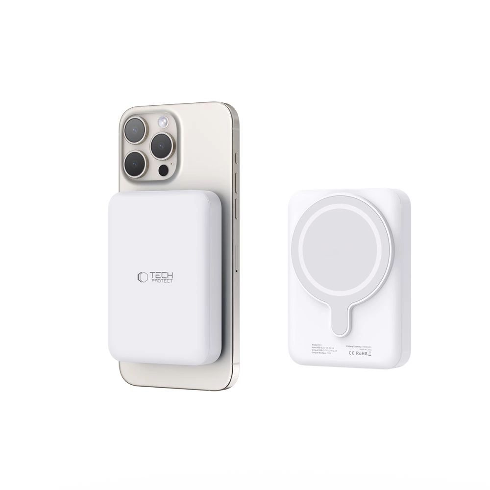 Tech-Protect LifeMag PB11 Powerbank MagSafe funkcióval 10000mAh 15W USB-C port - fehér + USB-C kábel-3