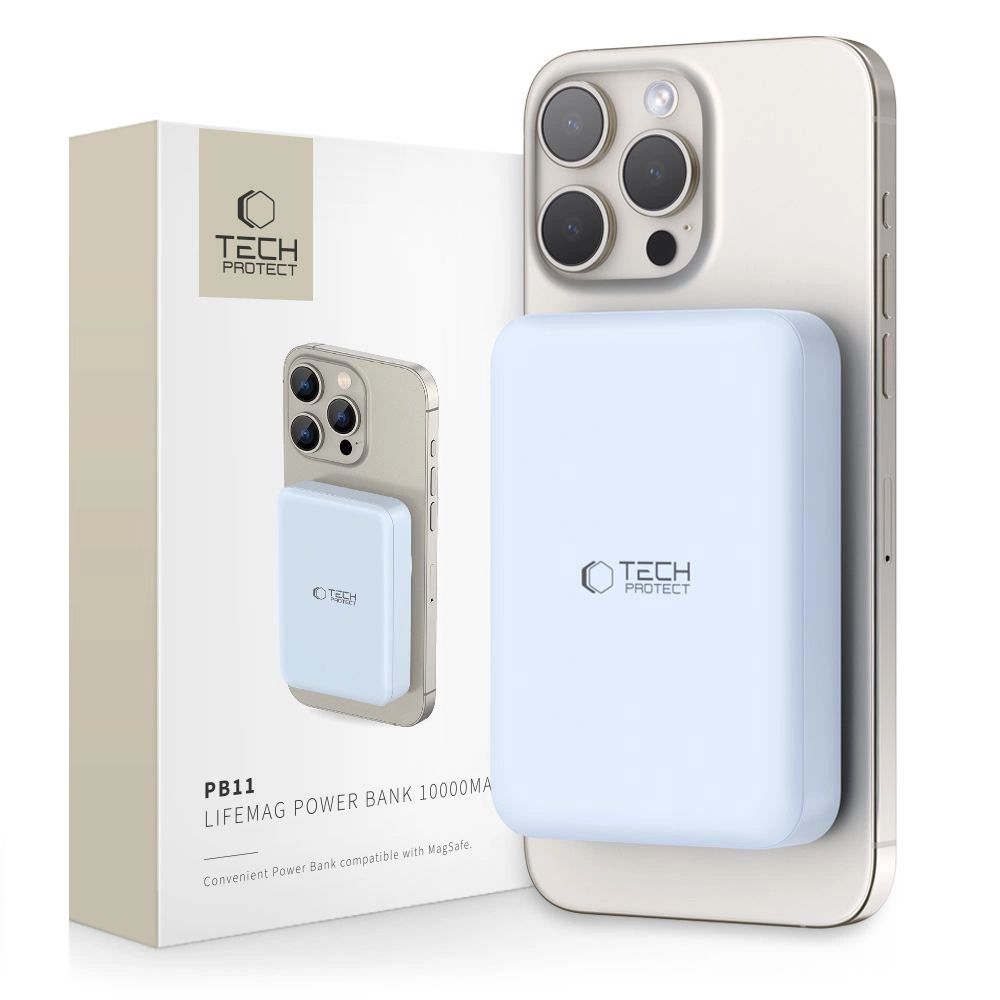 Tech-Protect LifeMag PB11 Powerbank MagSafe funkcióval 10000mAh, 15W USB-C port - kék + USB-C kábel-0