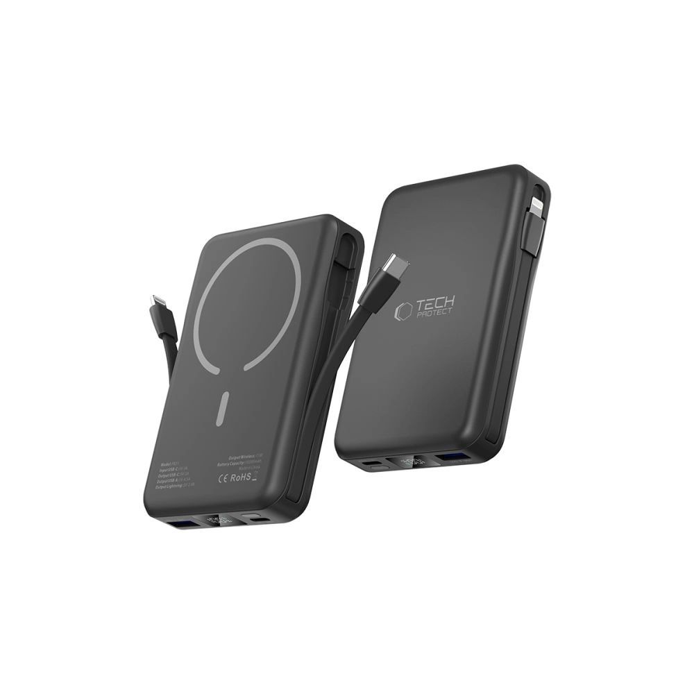 Tech-Protect LifeMag PB31 Powerbank MagSafe kompatibilis 10000mAh 15W USB-C / USB-A / beépített USB-C / Lightning kábelek - fekete-7