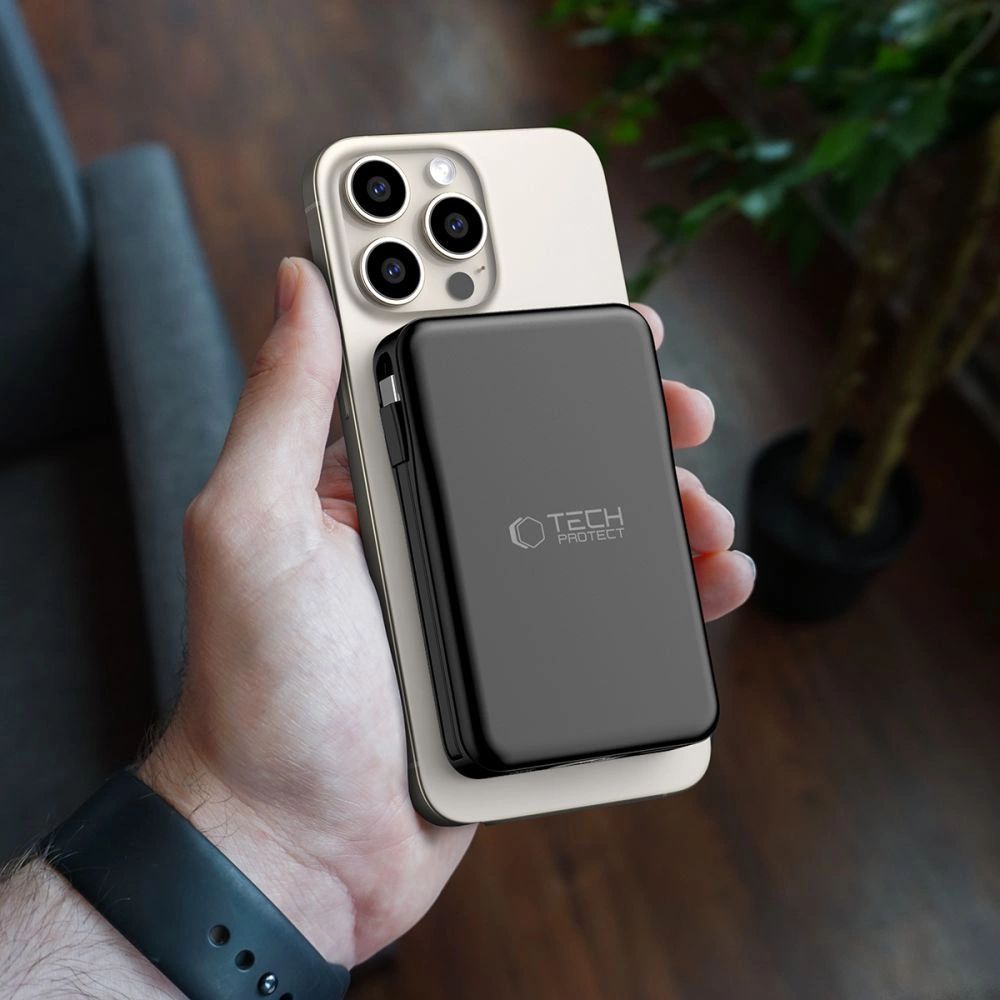 Tech-Protect LifeMag PB31 Powerbank MagSafe kompatibilis 10000mAh 15W USB-C / USB-A / beépített USB-C / Lightning kábelek - fekete-2