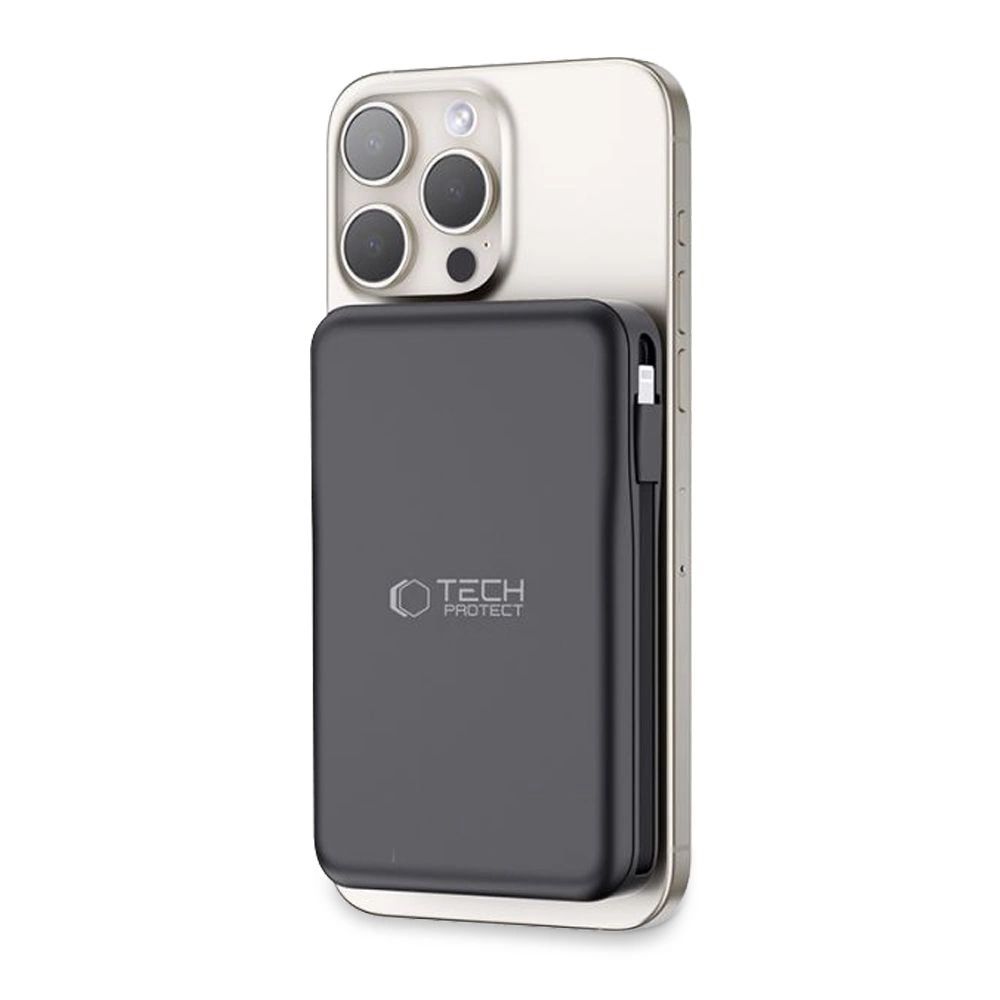 Tech-Protect LifeMag PB31 Powerbank MagSafe kompatibilis 10000mAh 15W USB-C / USB-A / beépített USB-C / Lightning kábelek - fekete-1