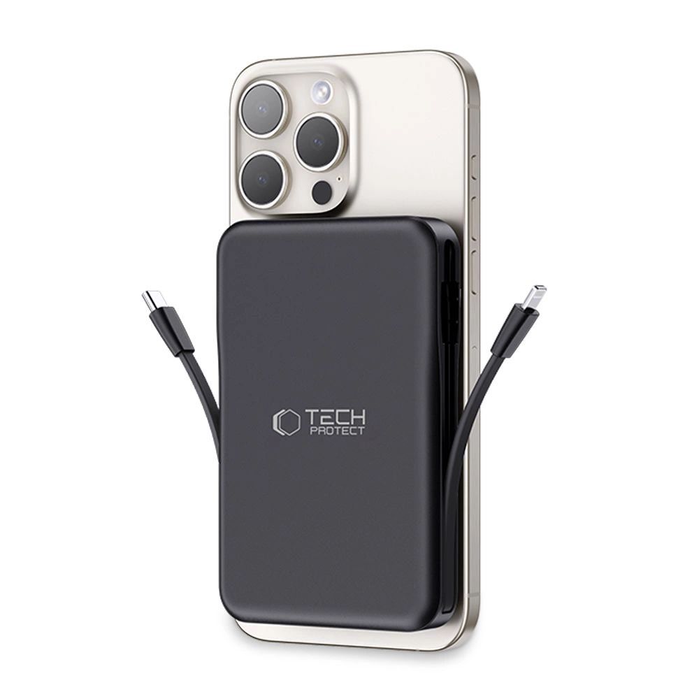 Tech-Protect LifeMag PB31 Powerbank MagSafe kompatibilis 10000mAh 15W USB-C / USB-A / beépített USB-C / Lightning kábelek - fekete-9