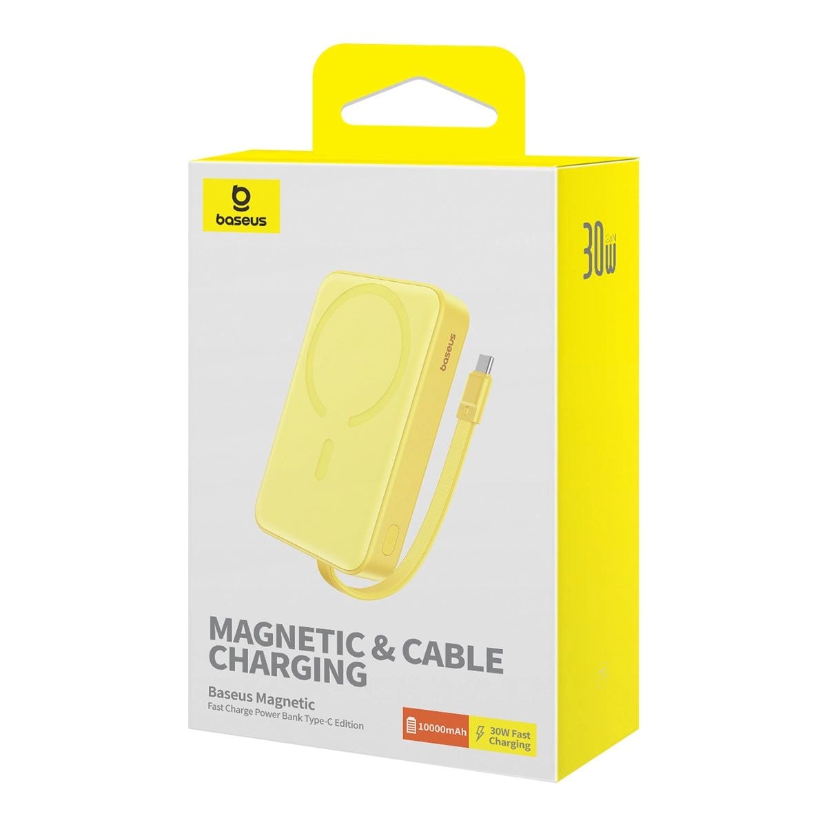 Baseus Magnetic Mini MagSafe 10000mAh 30W powerbank beépített USB-C kábellel - sárga + Baseus Simple Series USB-C - USB-C 60W 0.3m kábel-7