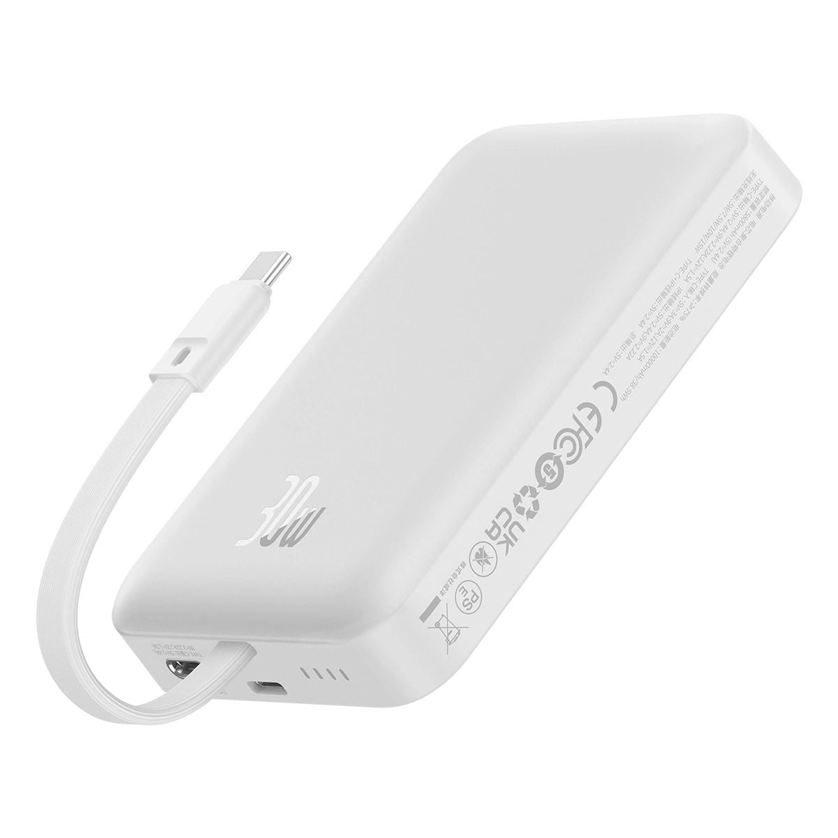 Baseus Magnetic Mini MagSafe 10000mAh 30W powerbank with built-in USB-C cable - white + Baseus Simple Series USB-C - USB-C 60W 0.3m cable-5