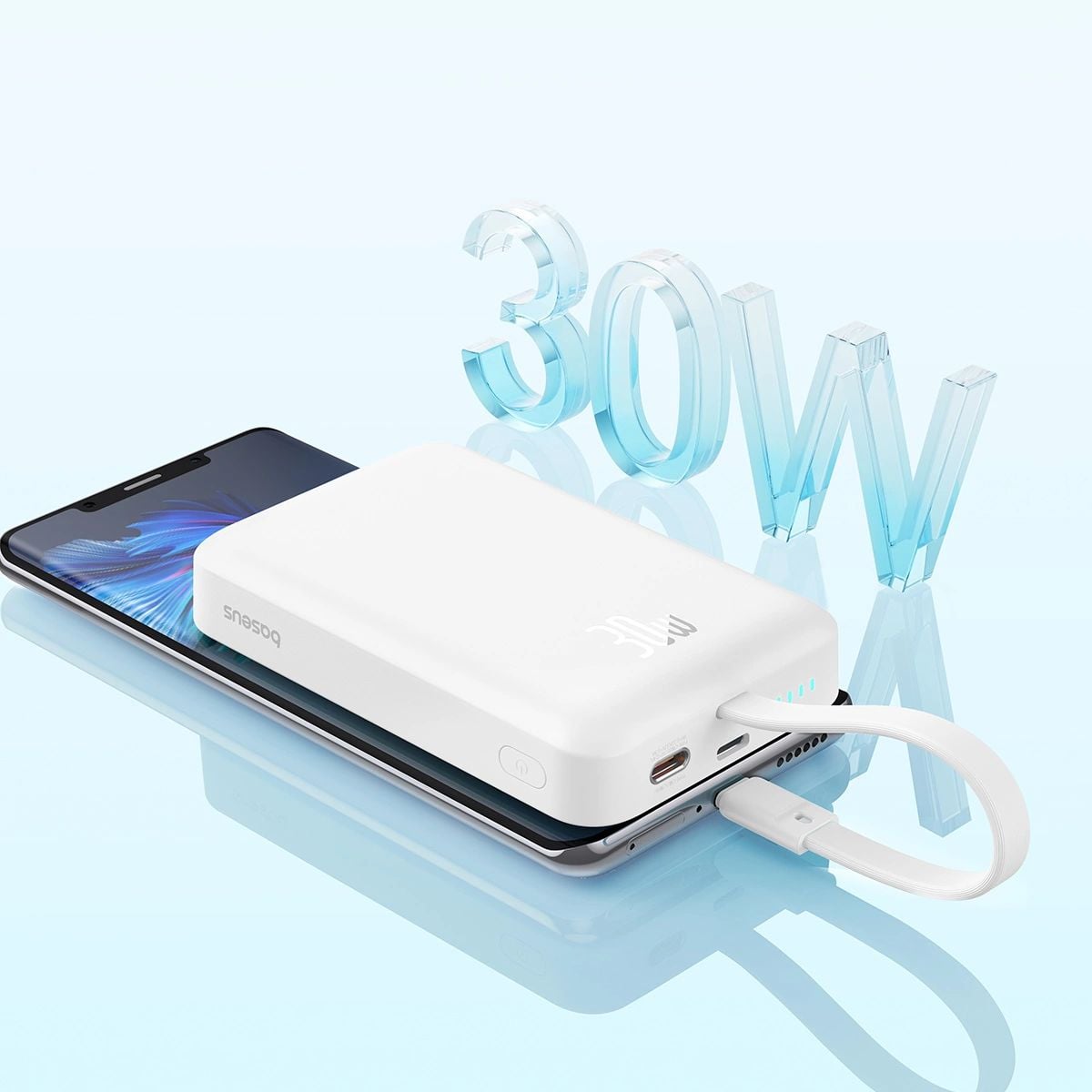 Baseus Magnetic Mini MagSafe 10000mAh 30W powerbank with built-in USB-C cable - white + Baseus Simple Series USB-C - USB-C 60W 0.3m cable-4