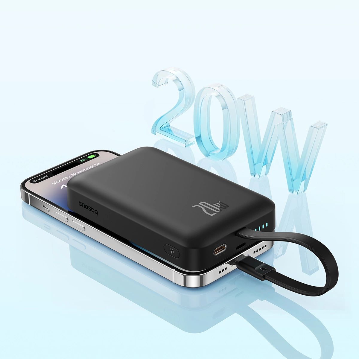 Baseus Magnetic Mini MagSafe 10000mAh 20W powerbank beépített Lightning kábellel - fekete + Baseus Simple Series USB-C - USB-C 60W 0.3m kábel-4