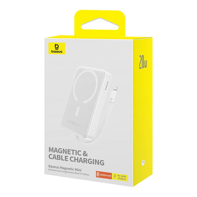 Baseus Mágneses Mini Powerbank, 10000mAh, Lightning, 20W, MagSafe (fehér)-7