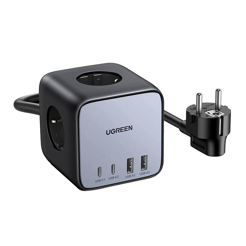 UGREEN CD268 hálózati elosztó EU, 65W, 1,8m (fekete) USB portokkal-0