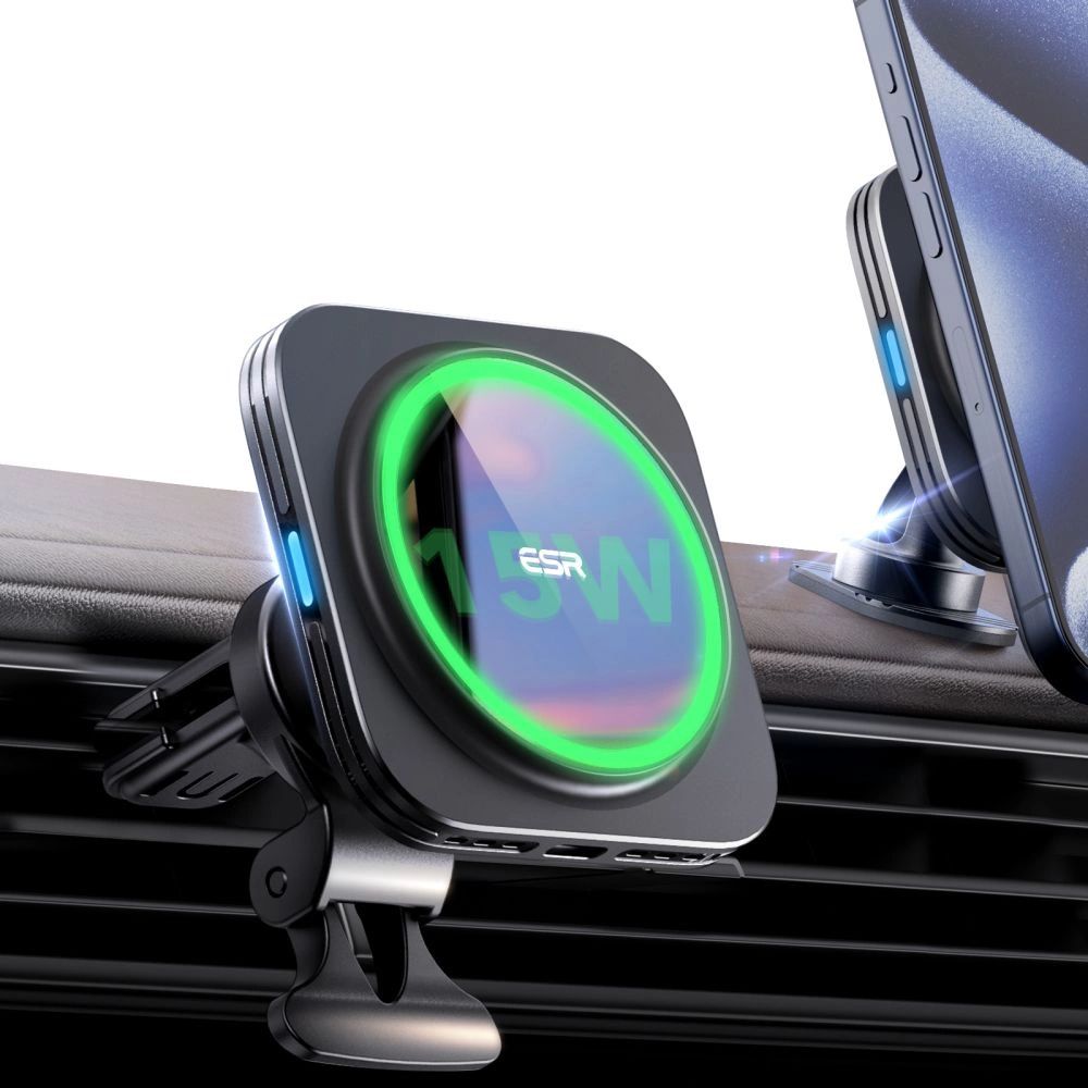 ESR Halolock Magnetic QI2 autós telefontartó MagSafe 15W induktív töltővel a légbeömlőhöz - fekete-10