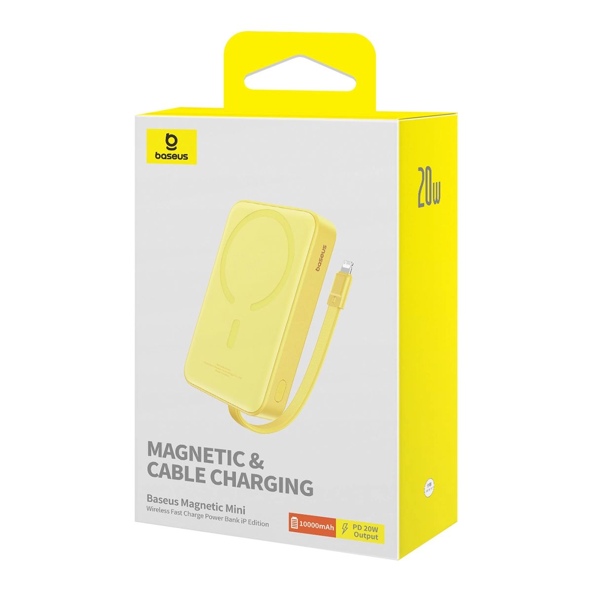 Baseus Magnetic Mini MagSafe 10000mAh 20W powerbank beépített Lightning kábellel - sárga + Baseus Simple Series USB-C - USB-C 60W 0.3m kábel-8