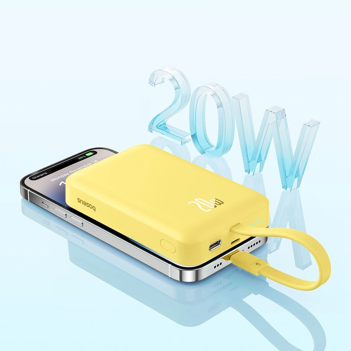 Baseus Magnetic Mini MagSafe 10000mAh 20W powerbank beépített Lightning kábellel - sárga + Baseus Simple Series USB-C - USB-C 60W 0.3m kábel-4