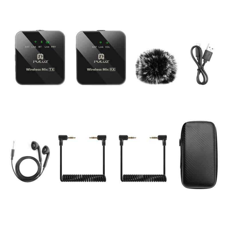 PULUZ vezeték nélküli mikrofon (2 adó + 1 vevő) 3.5mm jack csatlakozással (PU3154B)-7
