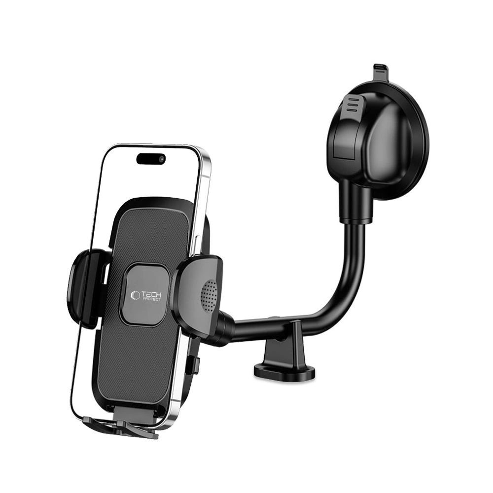 Tech-Protect V3 hosszú karos autós telefontartó szélvédőre/műszerfalra - Fekete-4