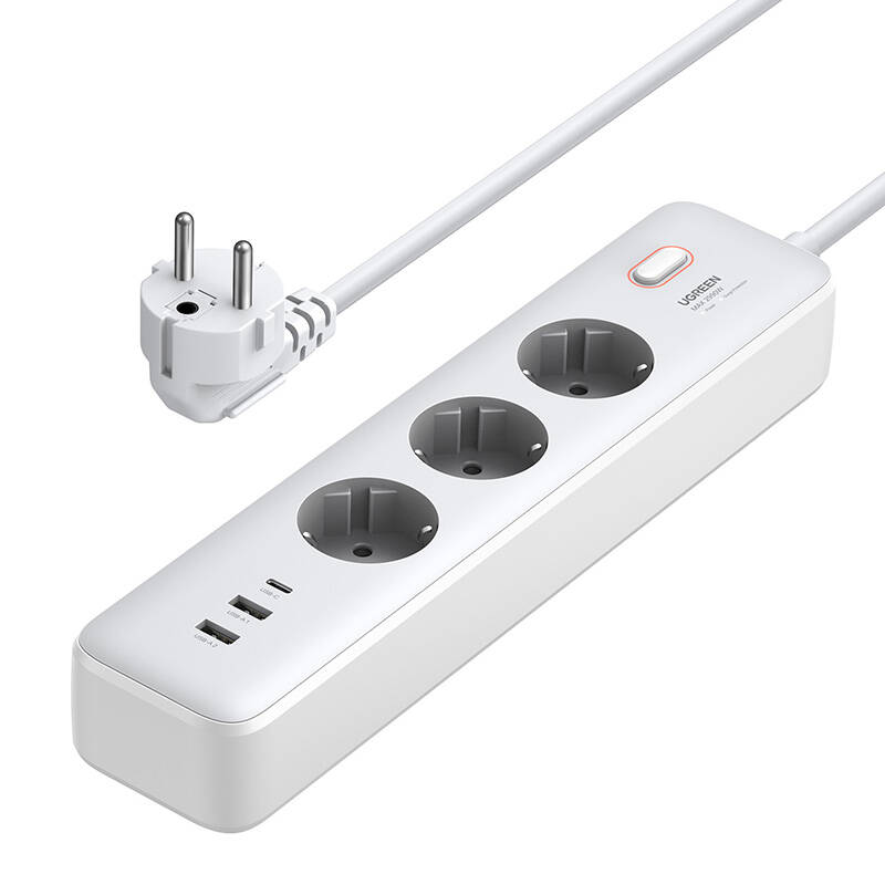 Ugreen CD286 hálózati elosztó 3x AC, 2x USB, USB-C, 30W, 2m (fehér)-0