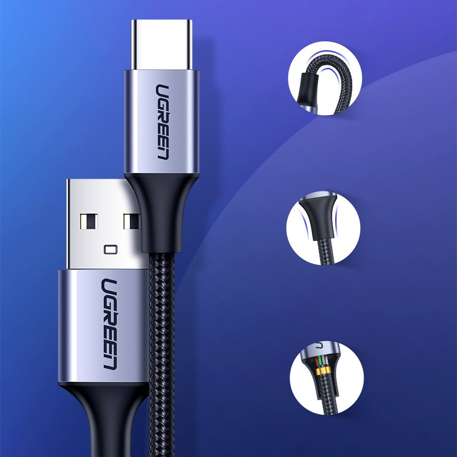 Ugreen US288 USB-A - USB-C QC 3.0 3A 2m kábel, szürke-3