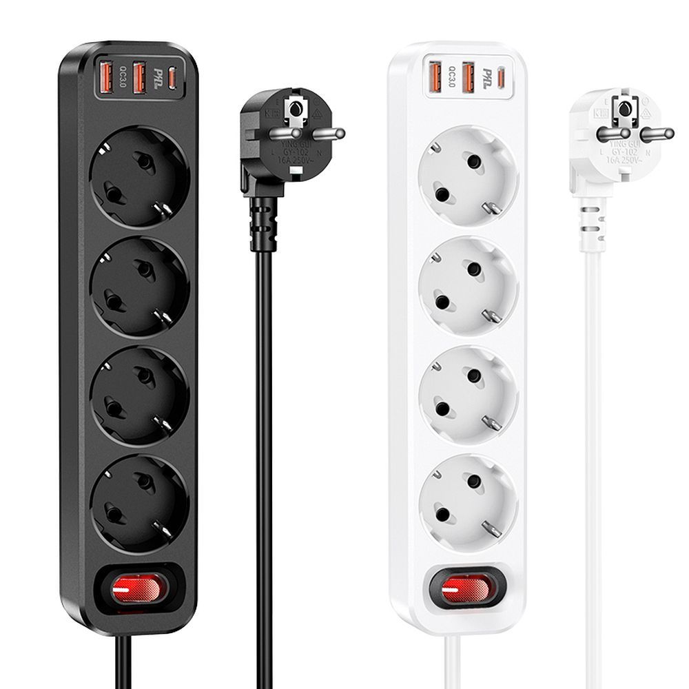 HOCO elosztó 4 foglalattal + 2 x USB A + Type C PD QC3.0 3A 20W NS1 fekete-3