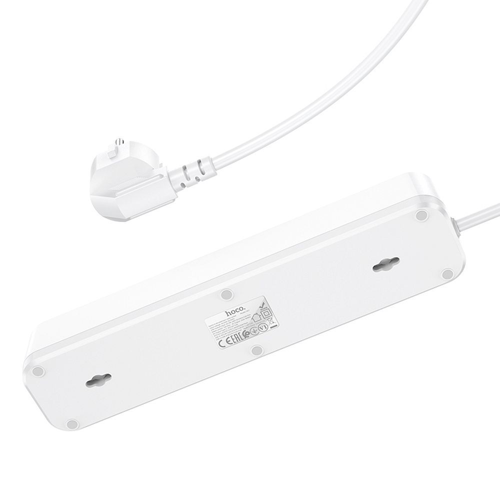HOCO 4 aljzatos elosztó, hosszabbító kábel + 2 x USB A + Type C PD QC 3A 20W NS1 fehér-1
