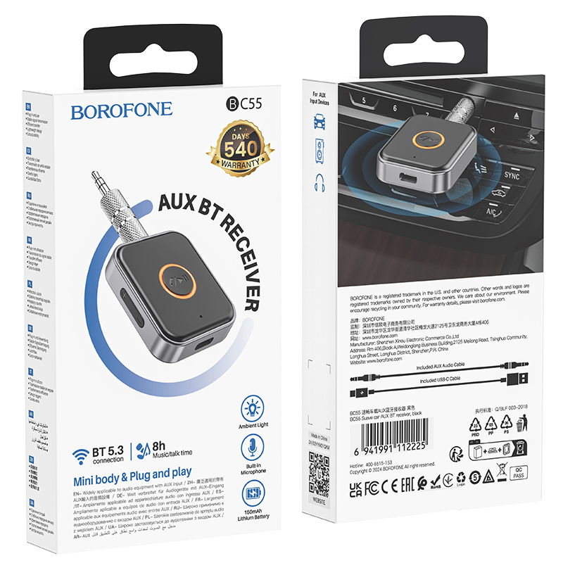 Borofone Audio Bluetooth vevő AUX BC555 Suave fekete jack adapter-8