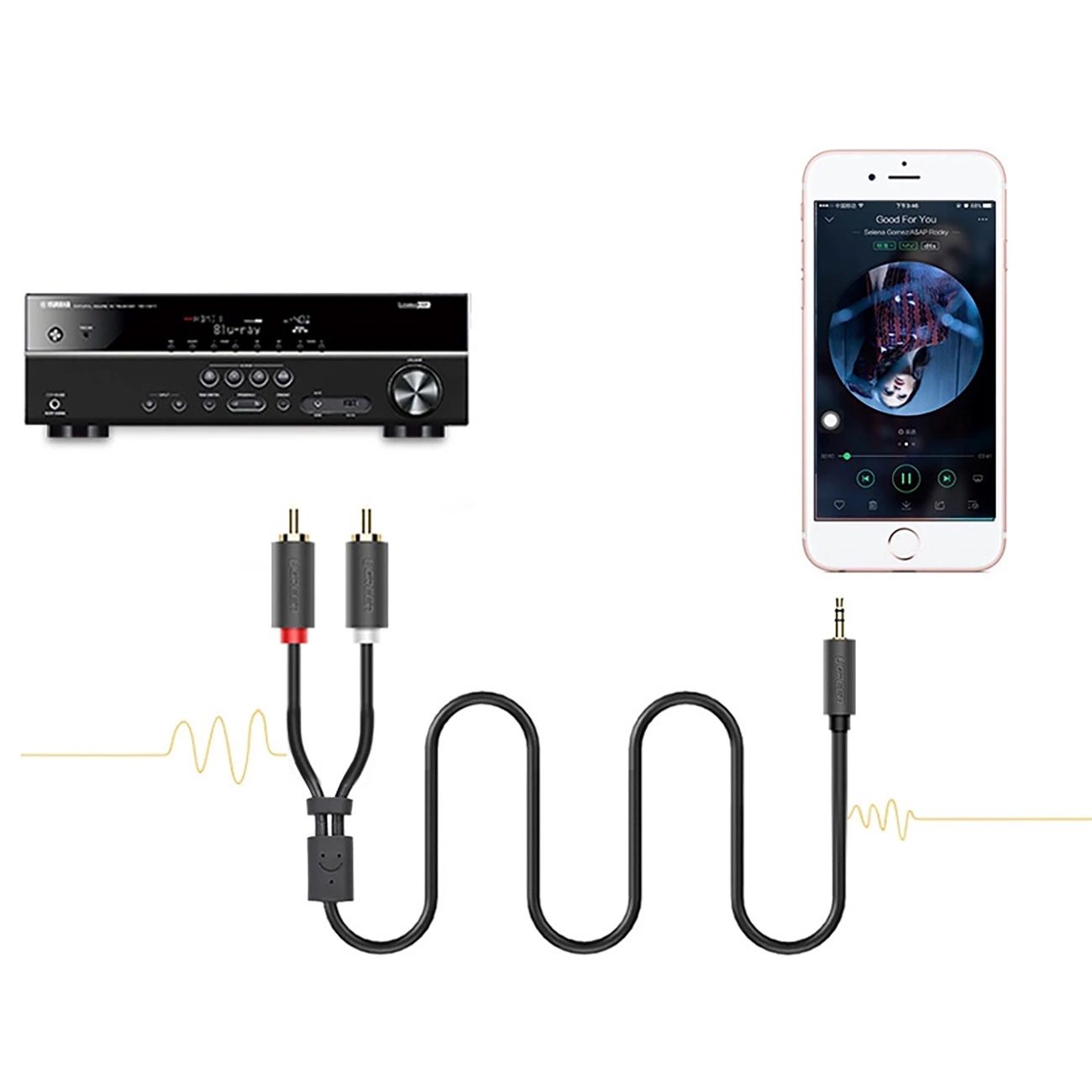 Ugreen AV102 10510 kábel 3.5 mm mini jack (apa) / 2RCA (apa) 2m - szürke-3