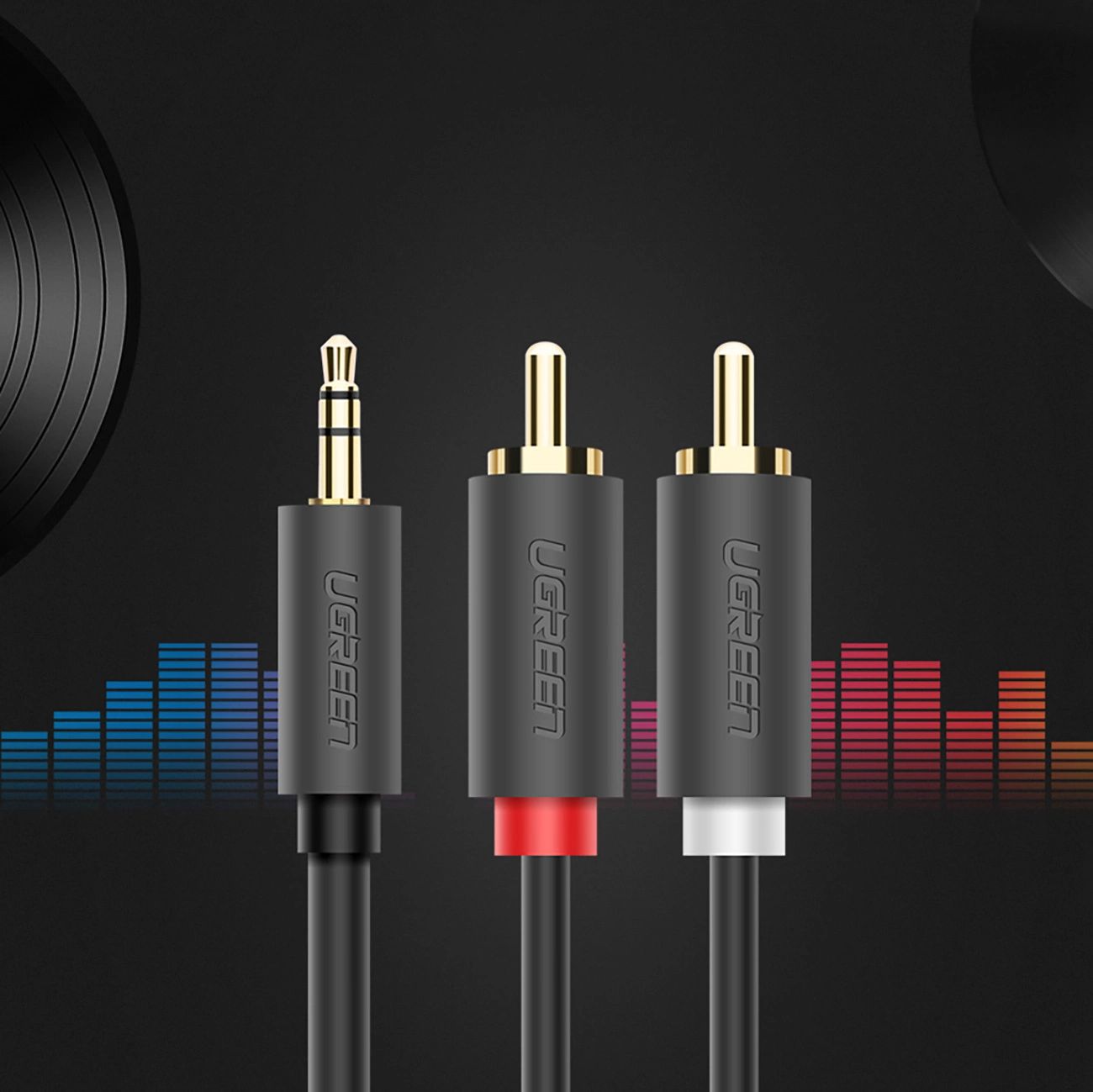 Ugreen AV102 10512 kábel 3.5 mm mini jack (hím) / 2RCA (hím) 3m - szürke-2