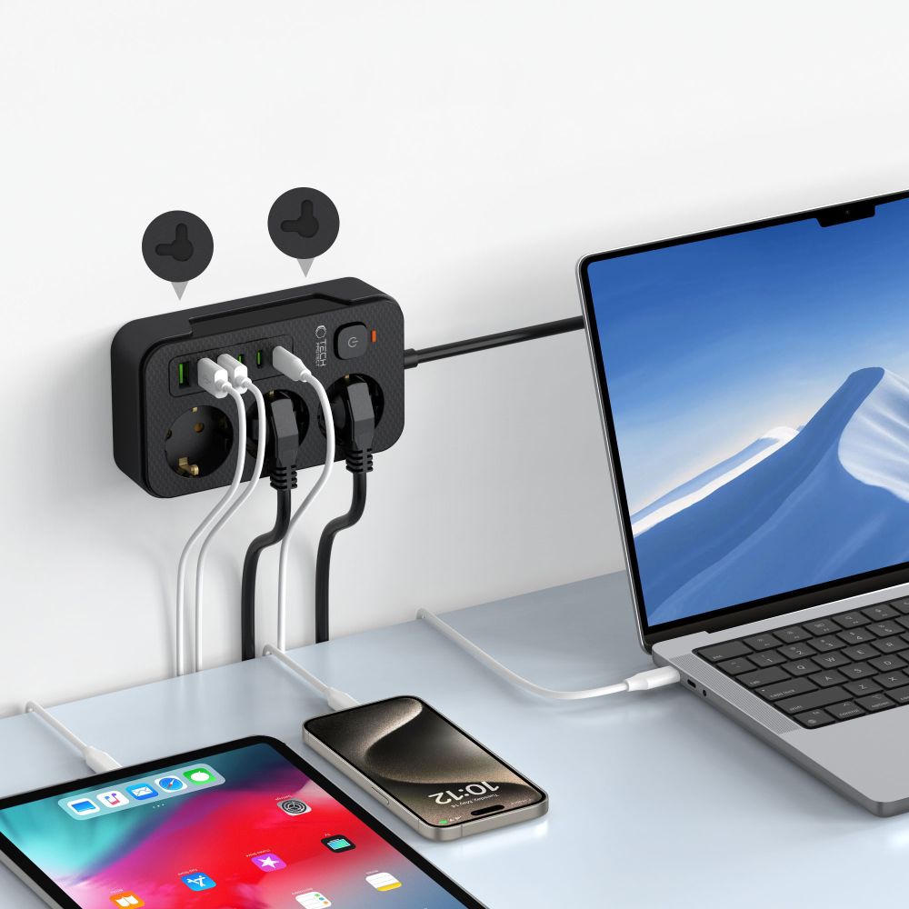 Tech-protect Pc3x6 Hálózati Elosztó 3 Usb & 3 Type-c & 3 Aljzat 200cm Fekete-4