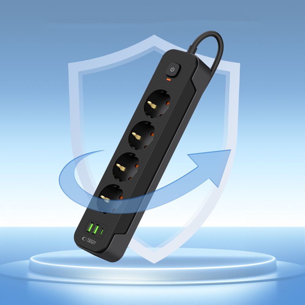 Tech-protect Pcl4x3 Hálózati Elosztó 2 Usb & 1 Type-c & 4 Aljzat 200cm Fekete-3