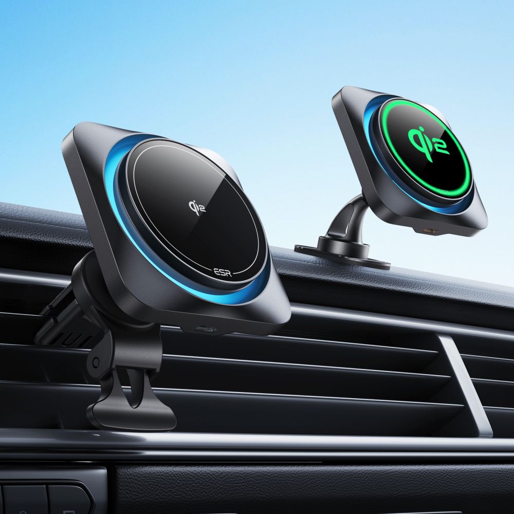 Műszerfalra és szellőzőre szerelhető ESR Halolock Cryoboost MagSafe autós telefontartó vezeték nélküli töltő QI2 15w frosted onyx-1