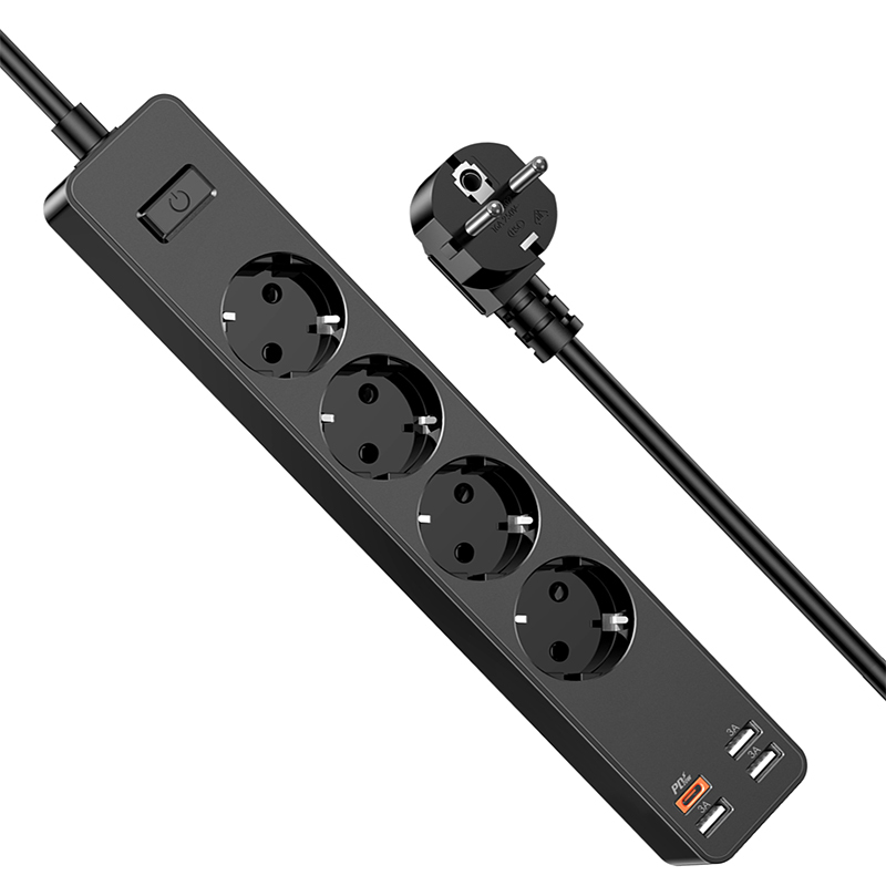 KAKU hálózati elosztó - 4 aljzat 230V + 3xUSB + Type C - fekete-0