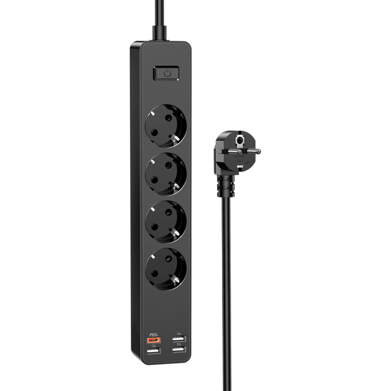 KAKU hálózati elosztó - 4 aljzat 230V + 3xUSB + Type C - fekete-2
