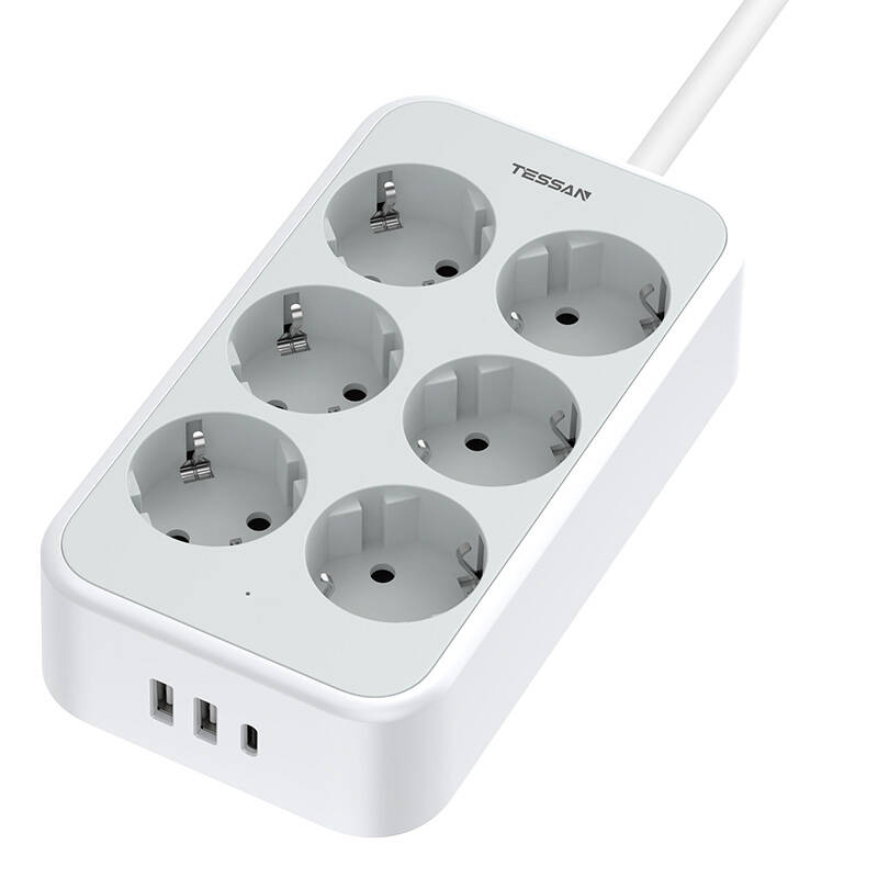 Hálózati elosztó USB porttal TESSAN TS-PS02DE00 (fehér)-0